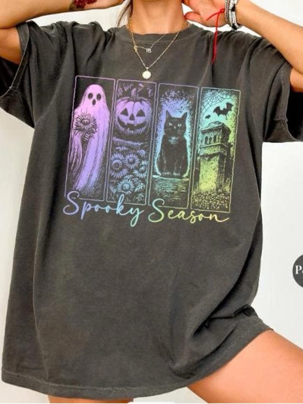 Comfort Colors Black Spooky Season Short Sleeve Tee with Rainbow Graphic